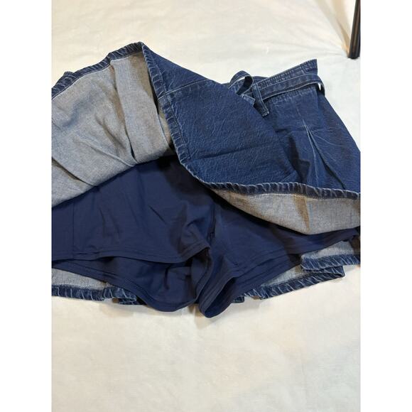 American Eagle Pleated Mini Skort Blue Denim Jean Skirt Belted Women’s Size 12 - Picture 2 of 7
